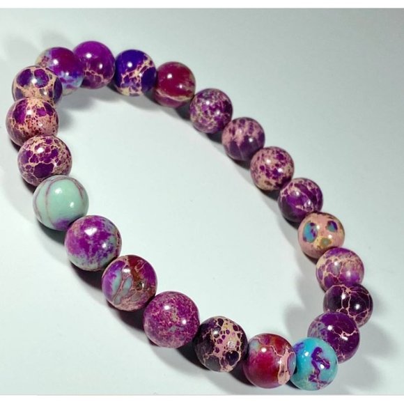 Handcrafted Grade AAA 10mm Purple Imperial Sea Sediment Jasper Stretch Bracelet - Picture 3 of 7